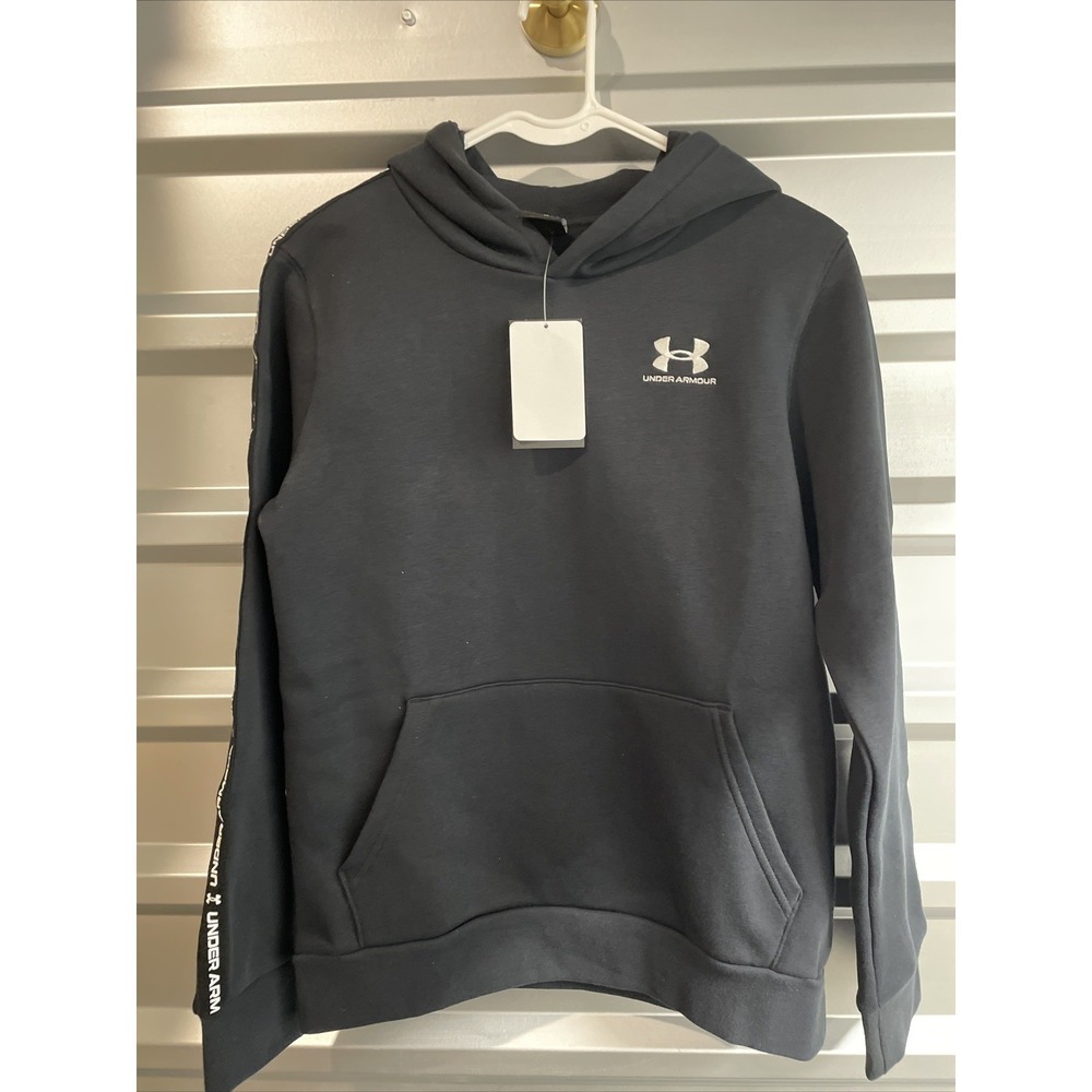NWT Boy's L Large Black Under Armour Essential Fleece Hoodie